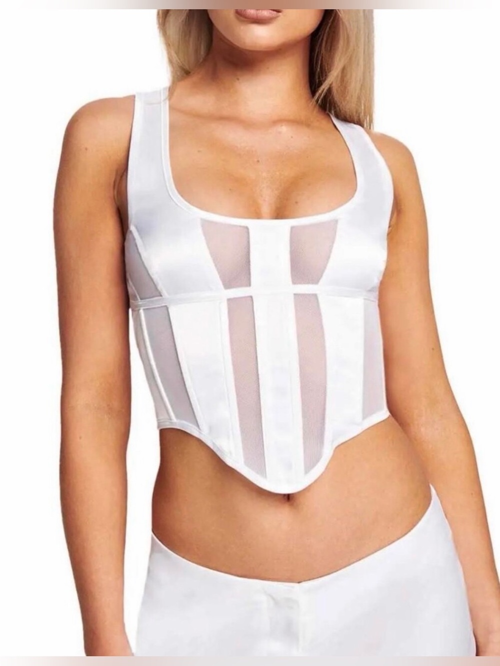 L.AM.GIA Lucina White Sheer Panel Bustier Corset Top size L
